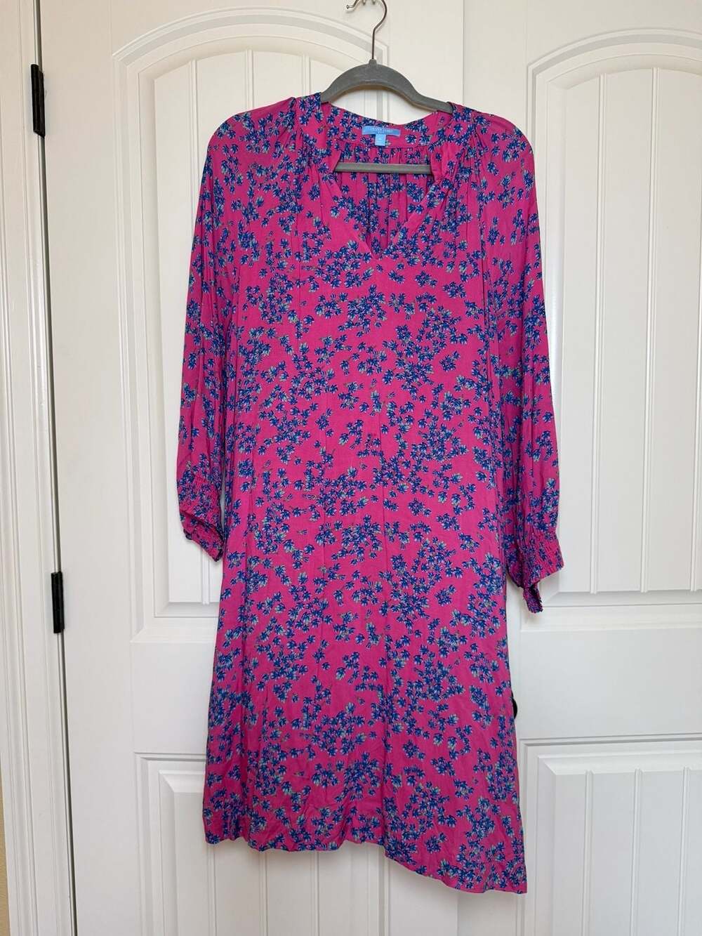 XL Draper James RSVL Floral Smocked Sleeve V Neck Pink Blue Mini Dress Women